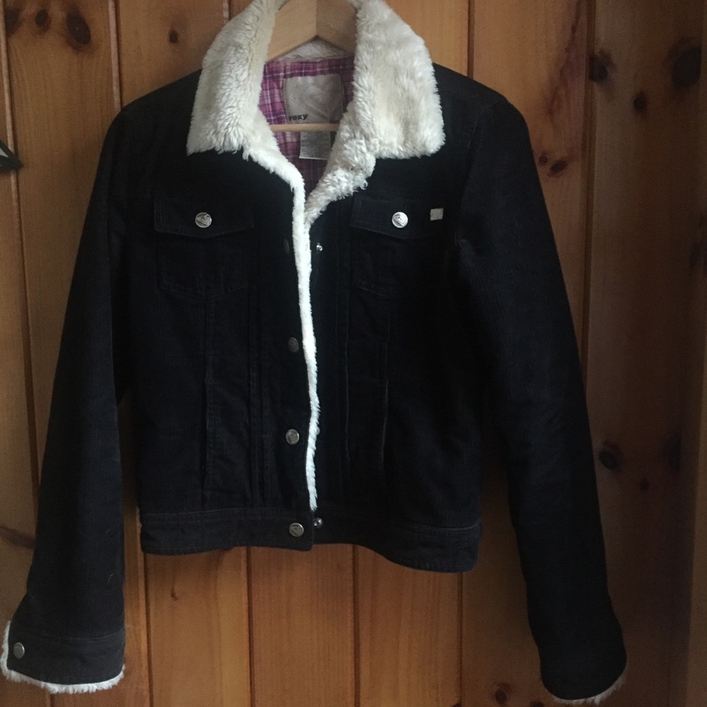 Roxy Black Corduroy Shearling Trim Jacket M